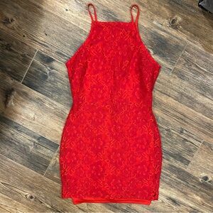 Missguided Petite Red Lace Bodycon Dress – Size US 6 (UK 10 / EU 38)
